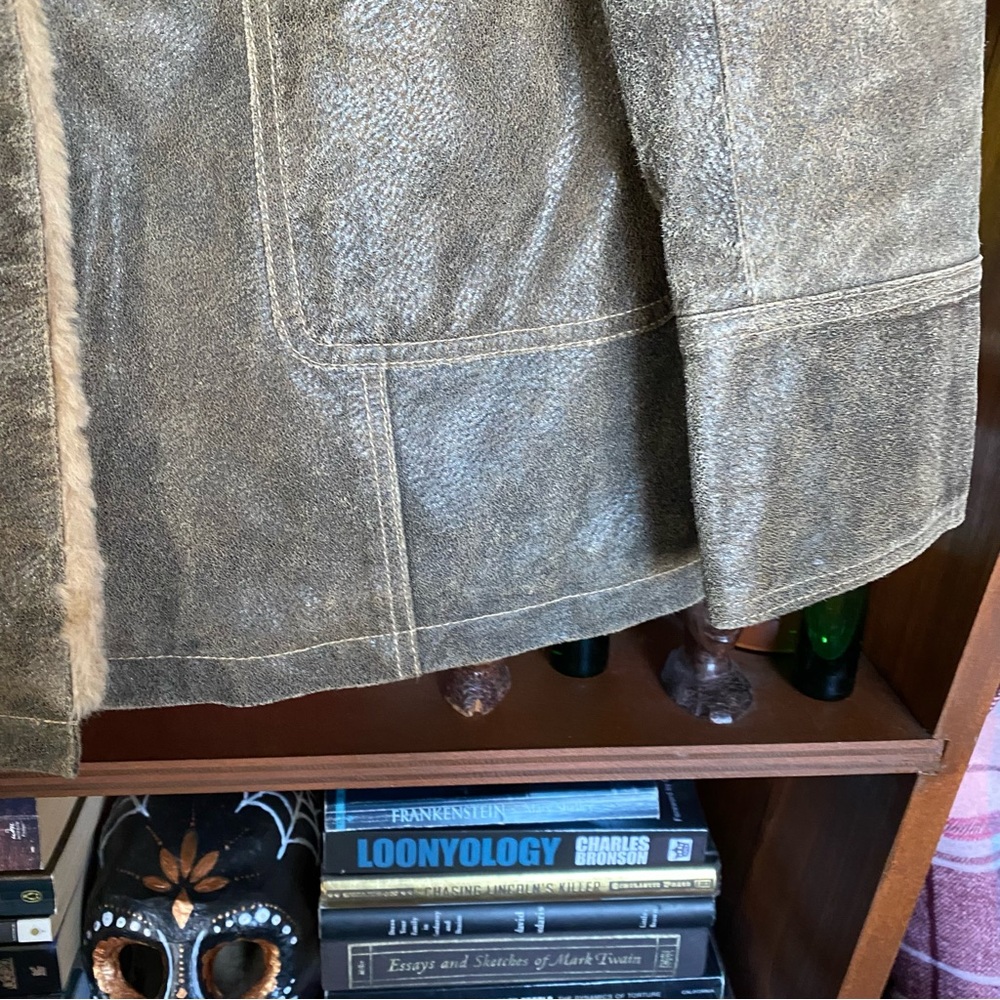 B. Moss - Vintage Barbara Moss Green Fur Lined Suede Jacket - Women’s Large - Picture 3 of 5